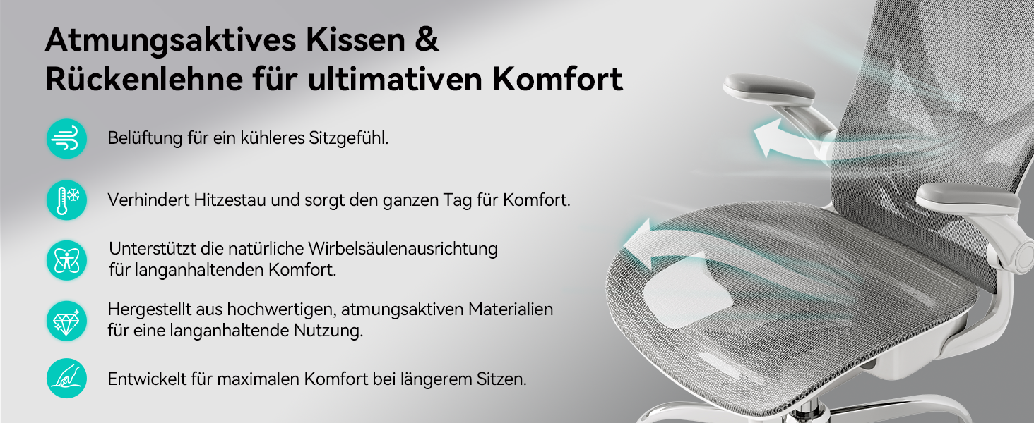 Офісне крісло LarkLeaves з ергономічною спинкою, регульованими підлокітниками, підставкою для попереку та підголівником. Максимальне навантаження 140 кг, сірий колір.
