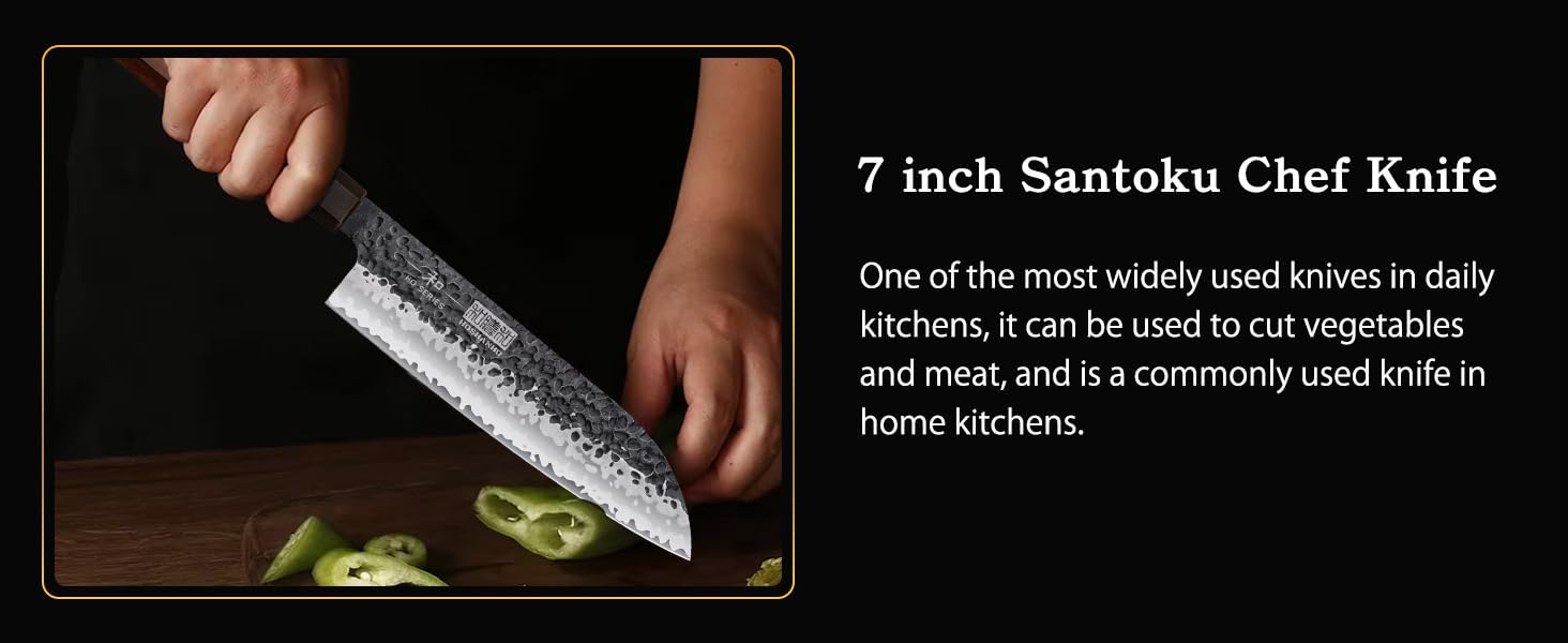 Японський ніж Сантоку HOSHANHO 18 см, ручна ковка, з високоякісної сталі, ергономічна ручка, подарункова коробка (набір 3 ножі)