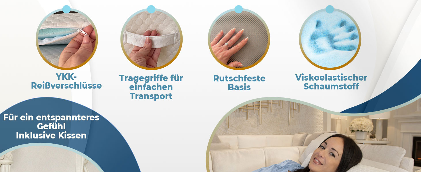 Ортопедична подушка для ніг Ritalia VENENKISSEN: підтримка ніг, 3 рівня, для лімфодренажу та варикозу (60x60x30)