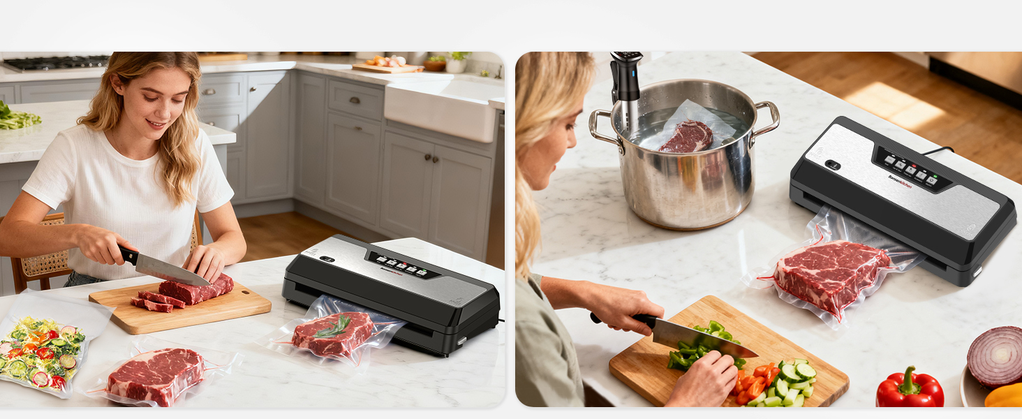 Вакууматор для продуктів Bonsenkitchen VS3019, 125 Вт, з вбудованим різаком, глянцевий чорний