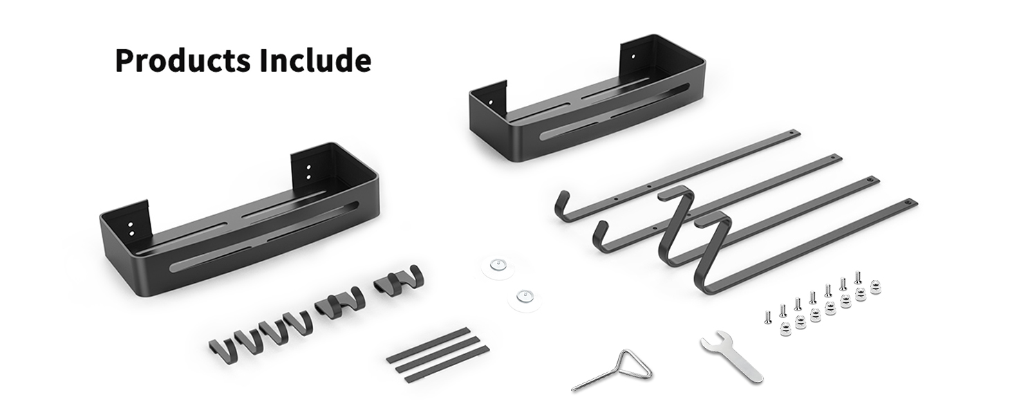 Настінна поличка для душу без свердління, чорна, для скляних душових кабін, регульована висота, 3 гачки для шампуню та гелю для душу