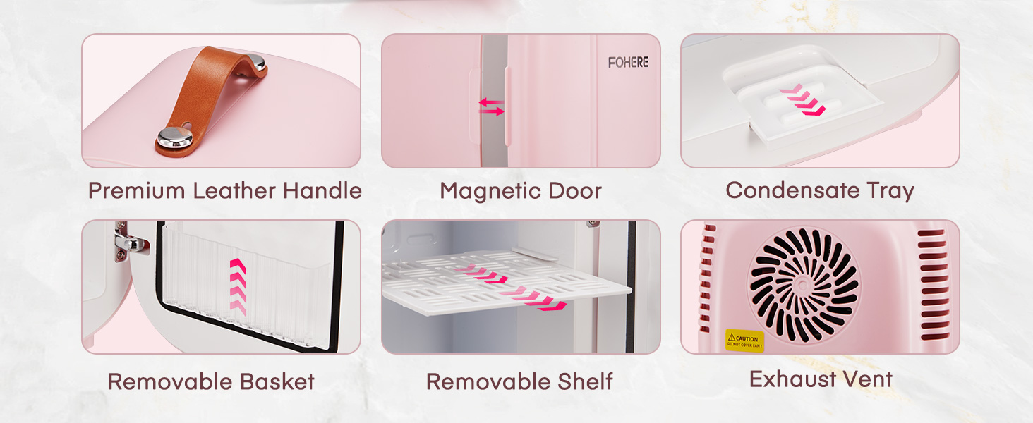 Міні холодильник FOHERE 5 літрів, USB живлення, 220V/12V, для напоїв та косметики, білий (рожевий)