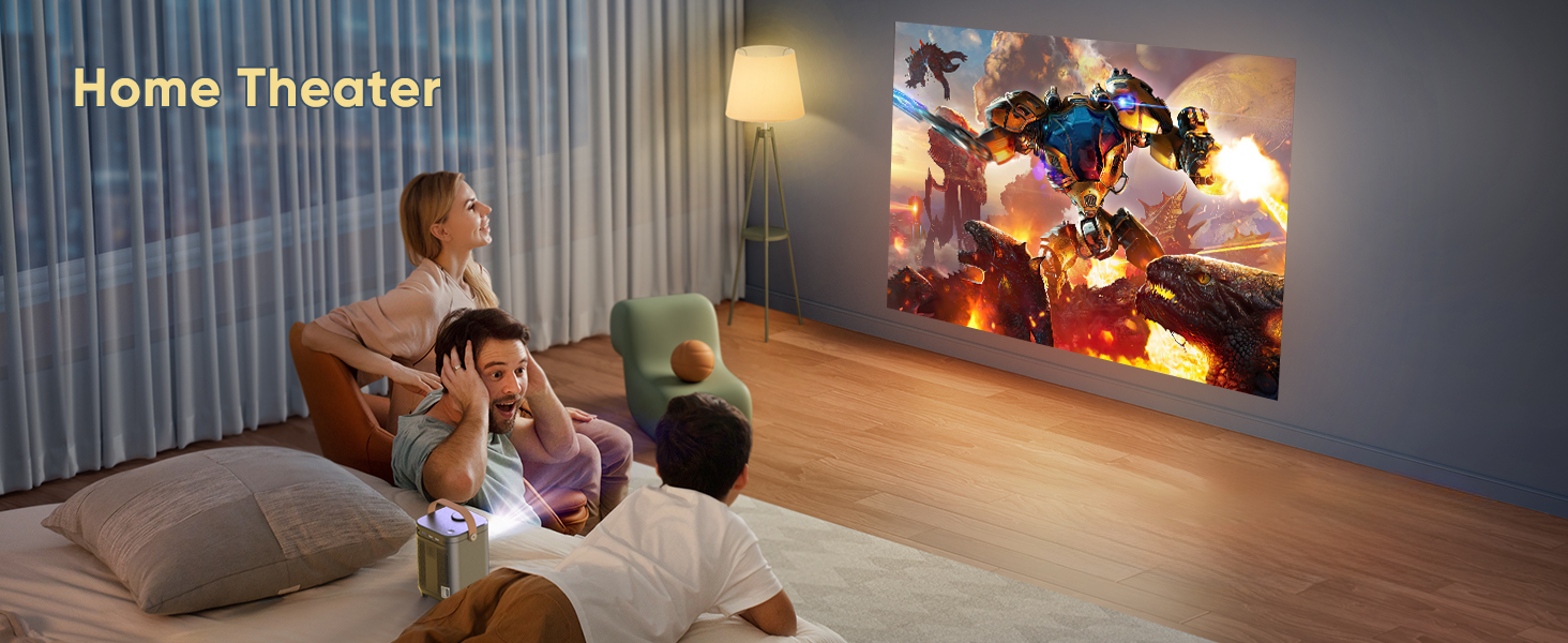 Beamer проєктор електричний 4K Full HD 1080p з автотрапецеїдною корекцією, WiFi 6, BT5.2, 50% зум, портативний для домашнього кінотеатру/відпочинку на природі, сумісний з ТВ приставкою/ноутбуком/смартфоном