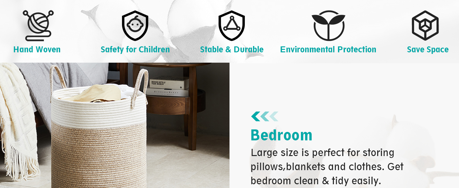 Кошик для білизни YOUDENOVA плетені, 58L, ручний виготовлення, бавовна, білий та коричневий