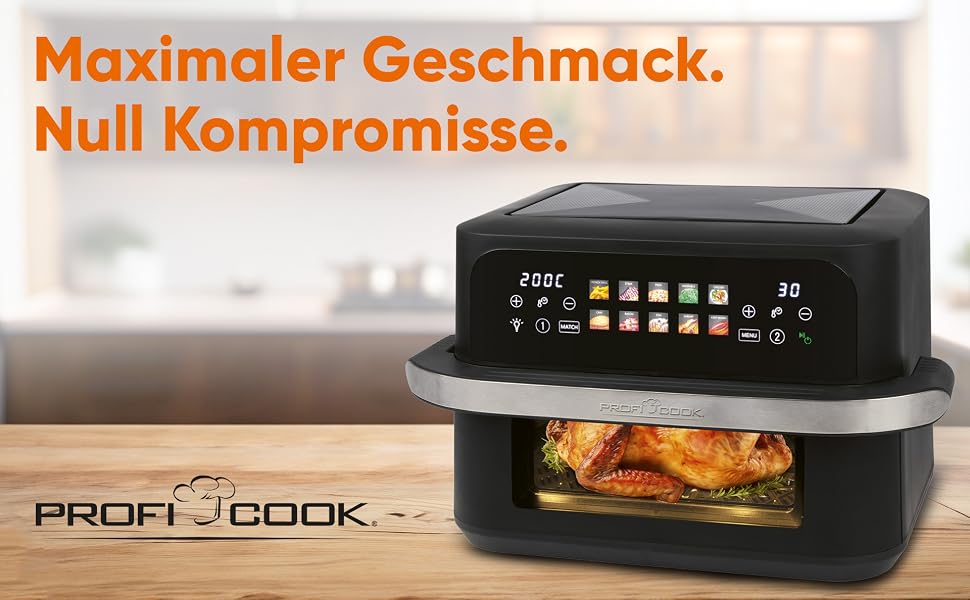 Аерофритюрниця ProfiCook PC FR 1313 H XXL з двома камерами, 10 л, 2400 Вт, сенсорний дисплей, 10 програм, чорна