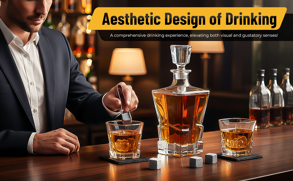 Набір віскі: декантик 800 мл, 2 келихи, 8 каменів. Подарунковий набір віскі для чоловіків