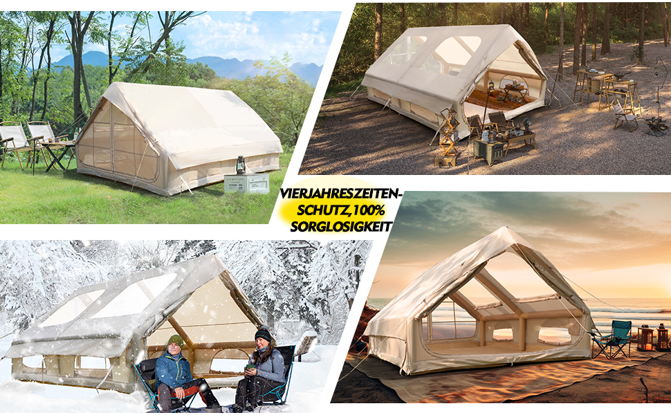 Надувний кемпінговий намет з димоходом та вікном, для 2-10 осіб з насосом, з водонепроникної тканини Oxford, швидке встановлення (4-8 осіб, велике вікно)