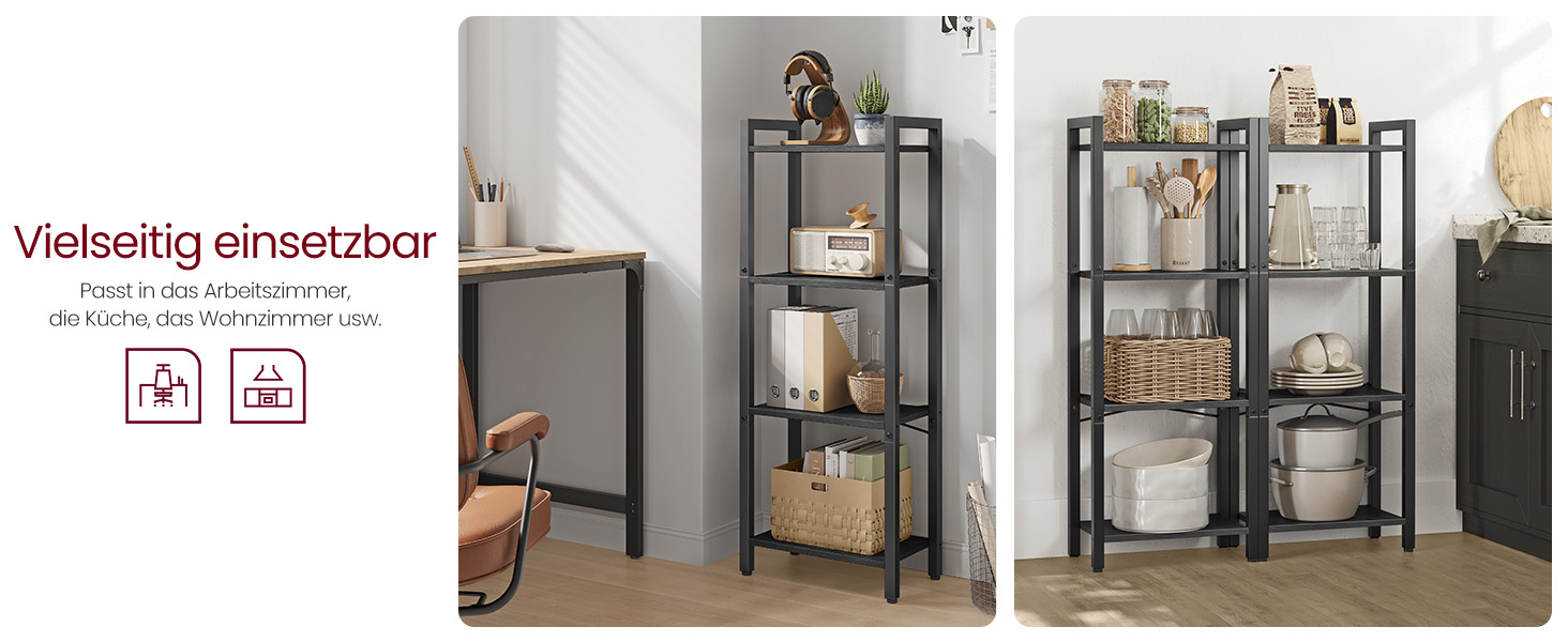 Стелаж VASAGLE Regal для книг, DVD та офісних документів, 4 яруси, 24x40x76,4 см, вінтажний коричнево-чорний колір (LLS098K02)