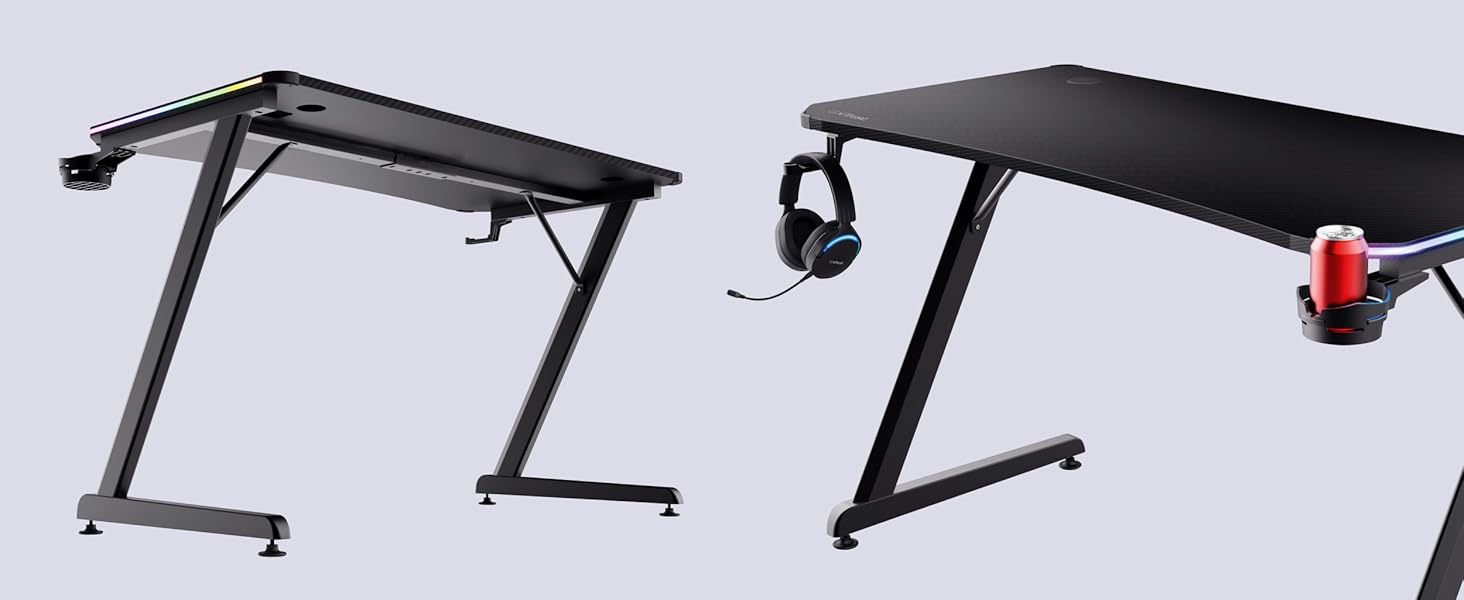 Ігровий стіл Trust Gaming GXT 709W Luminus RGB з підсвічуванням LED, 10 режимів, USB, білий, з підставкою для навушників та тримачем для напоїв, 120 x 60 см