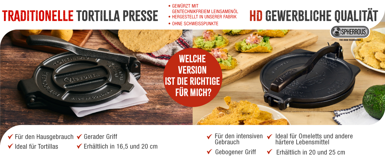 Прес для тортилій Victoria, чавун, 20 см: для тако, арепа, кесаділья, емпанада, патакон
