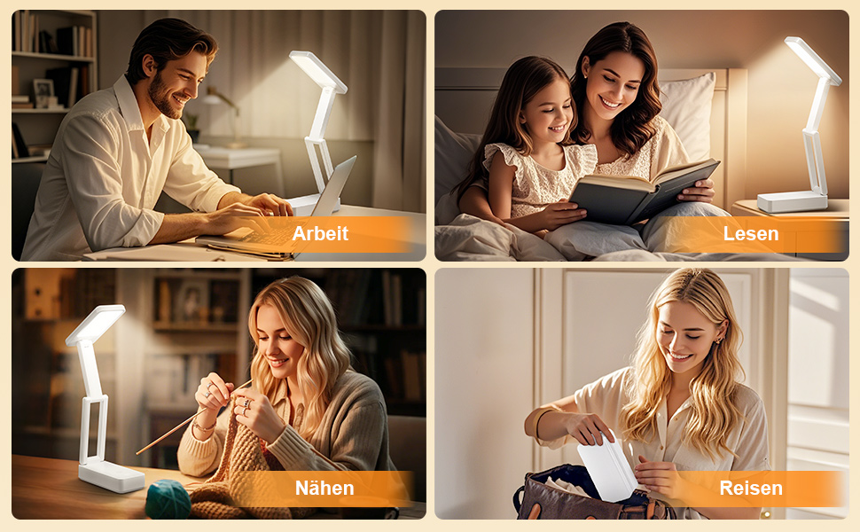Акумуляторна LED-лампа настільна дитяча, 6000mAh, 3 кольори, регулювання яскравості, складана, портативна, з таймером, для читання, кемпінгу, біла