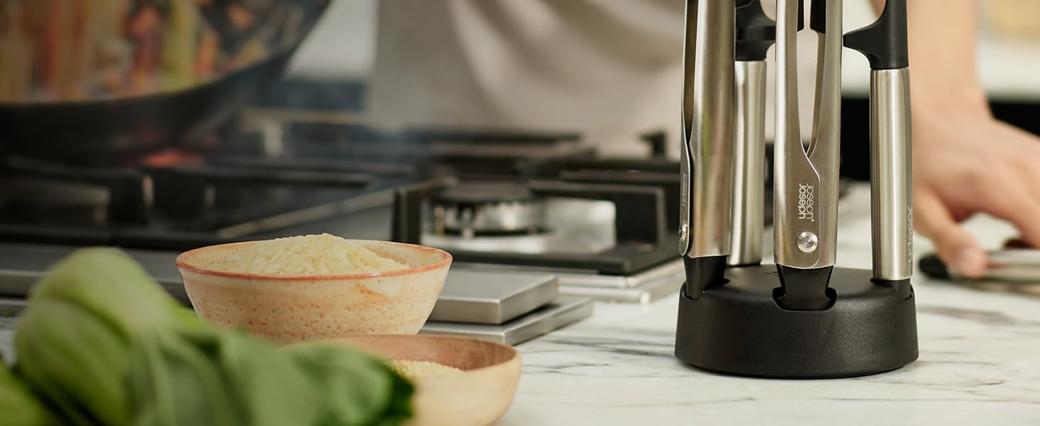 Joseph Joseph Elevate Fusion: Набір кухонних аксесуарів 5 шт. з силікону з компактною підставкою, BPA-free, стійкий до нагрівання, з антипригарним покриттям