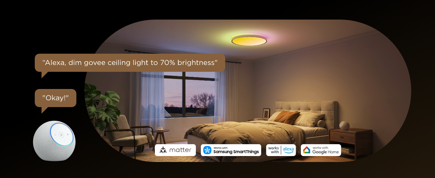 Стельовий світильник Govee RGBICWW Pro LED, 55W, 4800лм, диммований, круглий, Ø45.5см