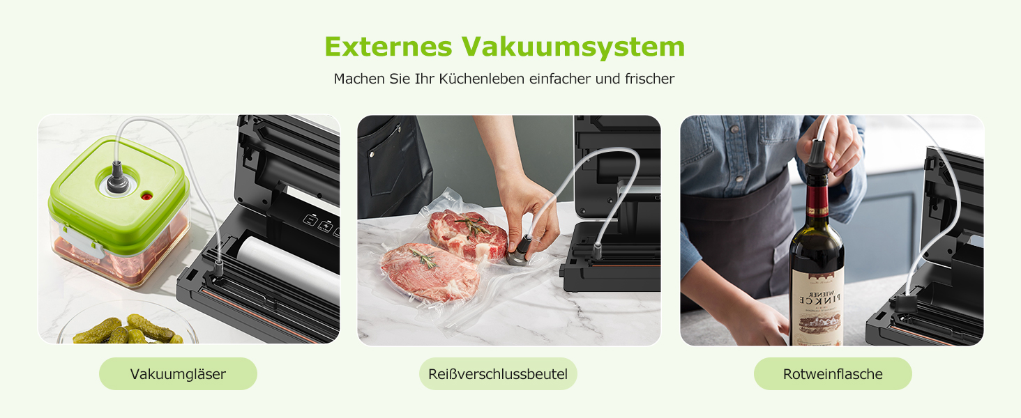 Вакууматор Bonsenkitchen для продуктів, потужний вакуумний пакувальник з 5 режимами, 8 л/хв, технологія Globefish, чорний (комплект: 5 пакетів та 1 рулон)