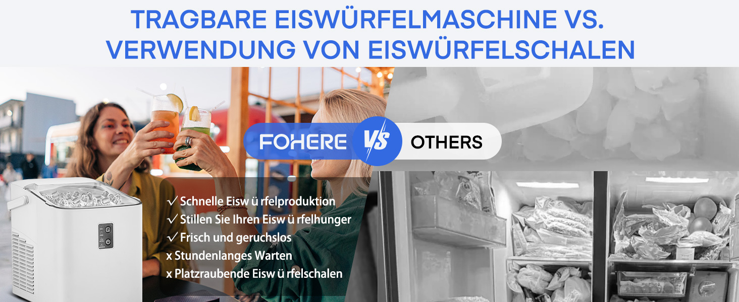 Машина для приготування льоду FOHERE: швидке приготування, 14 кг/24 год, 2 розміри, самоочищення, для кухні, офісу, бару, вечірки