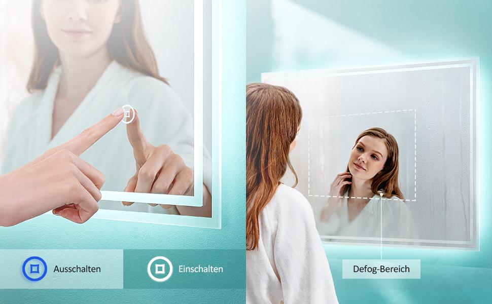 LED дзеркало для ванної кімнати EMKE 80x60 см з підсвіткою, сенсорне управління, протитуманне покриття, 3 кольори світла, IP44, енергозберігаюче