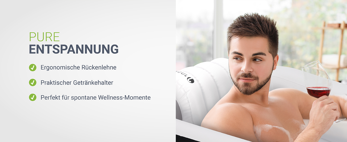 Надувна ванна Juskys M - для відпочинку на відкритому повітрі, складана, мобільна, з підголівником, для балкона, чорна, з кришкою та насосом