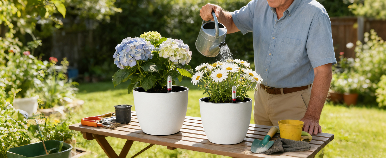 Автоматичний горщик для квітів з індикатором рівня води, 2 шт. - ідеальний вибір для зайнятих людей та початківців, підходить для монстери та розмарину, для дому та саду (білий, 17,5 см)
