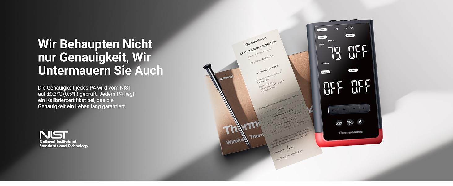 ThermoMaven P2: Розумний термометр для м'яса з Bluetooth 5.3, 6 датчиками, Wi-Fi моніторингом, IPX8 водонепроникність, для гриля, духовки, кухні, фритюрниці (4 зонди)