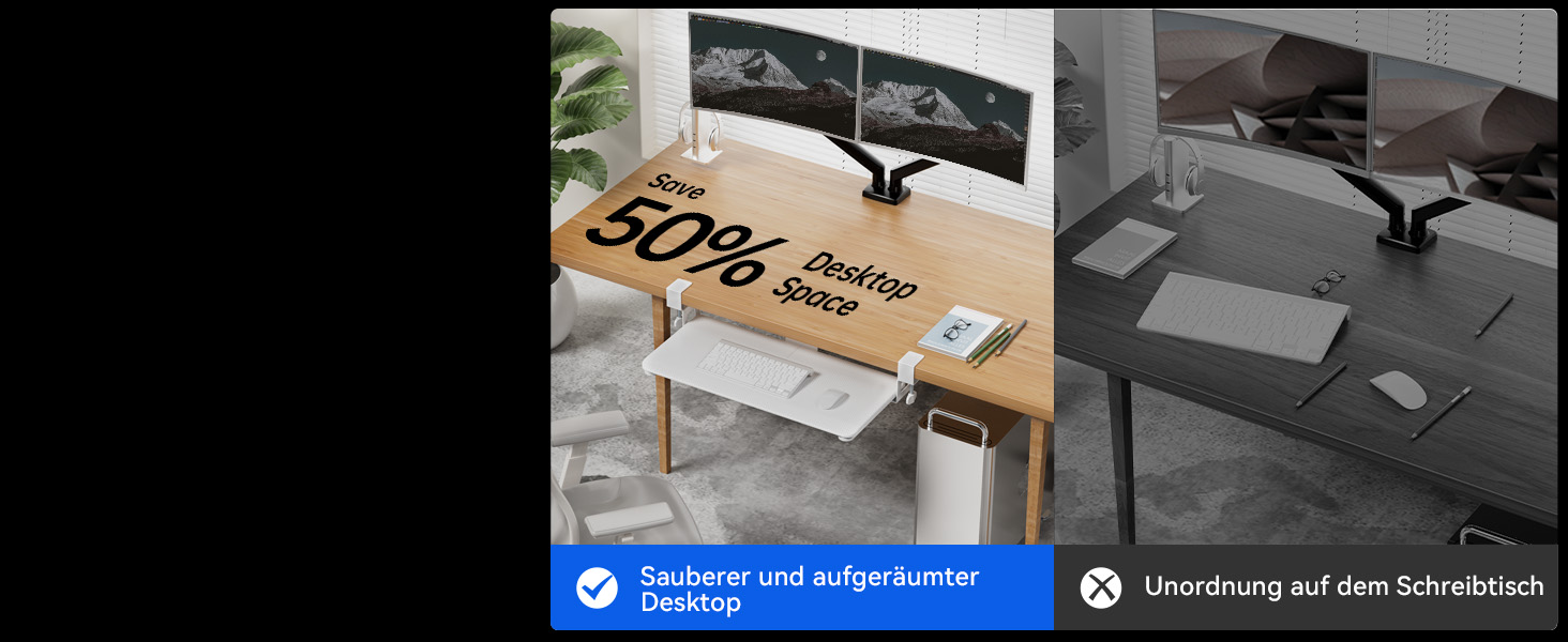 Тримач для клавіатури NearHub з регулюванням, під стіл, карбоновий дизайн, 65 см
