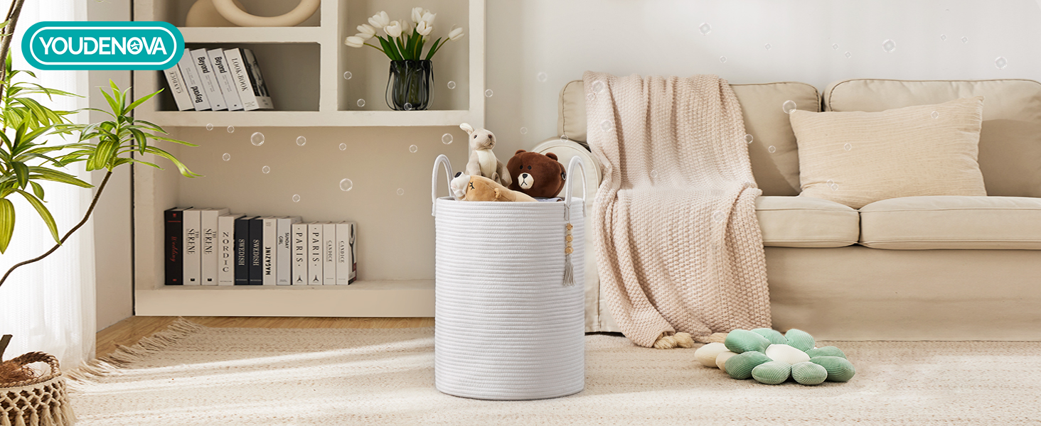 Кошик для білизни YOUDENOVA плетіний, 58L, ручний, з бавовни (білий)