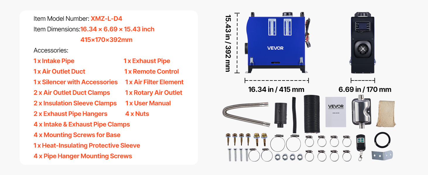 Дизельний опалювач VEVOR 8 кВт, 12/24 В, портативний, з пульт. та LCD, 5л, для авто, вантажівок, кемперів, блакитний
