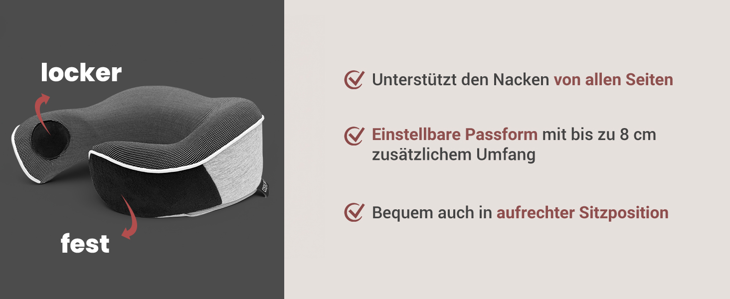 Подорожня подушка для шиї COSYLAND з ефектом пам'яті (Memory Foam) для літака та авто, ергономічна підтримка 360°, регульована, сіра (набір: чохол, маска для сну, беруші)