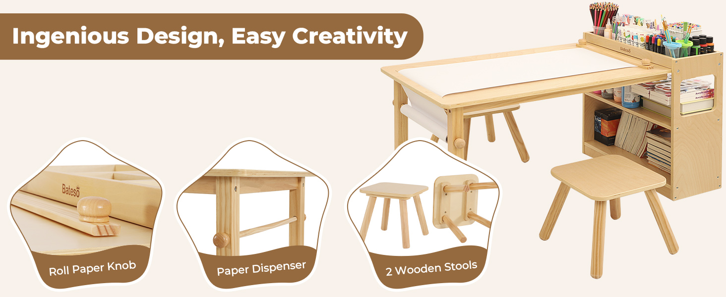 Дитячий стіл Kinder-Kunsttisch з 2 стільцями та рулонами паперу - набір для творчості та навчання