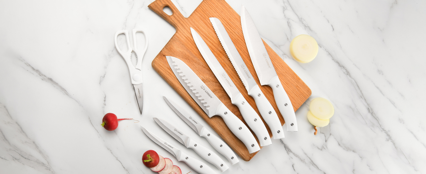 Набір ножів 15 предметів: ніжний блок з самозаточкою, набір кухонних ножів з нержавіючої сталі з ергономічними ручками, включаючи кухонний ніж, саторі та інші