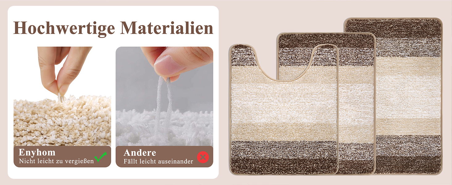 Набір килимків для ванної кімнати Badteppich Set: м'який високий ворс, 3 шт. (45x65 см, 50x80 см, 50x60 см), машинка-мийка, неслизькі, для туалету, під душ, в ванну