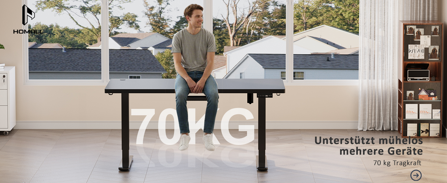 Регульований стіл Homall 200x80 см з USB-портом, електричний, з органайзером для кабелів, пам'ять позицій, для комп'ютера, чорний