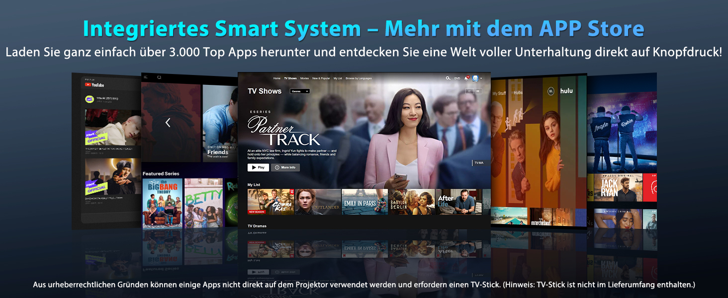 Проектор Smart Beamer WiFi для домашнього кінотеатру: 16000 Люмен, Full HD, електричний фокус, 200 дюймів, Bluetooth, сумісний з iOS/Android/Fire Stick/Laptop/PS5 (4K проектор з поворотним кріпленням)