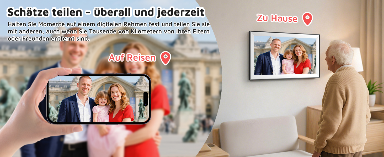 Цифровий фоторамка Hesmor 15.6 дюймів з Wi-Fi, FHD 1920*1080, IPS, сенсорний екран, 32GB, автоповорот, Frameo App