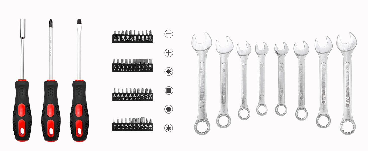 Набір інструментів 95 предметів у пластиковому кейсі Werkzeugkoffer: набір для дому, авто, гаража з тріскачкою, викрутками та ключами