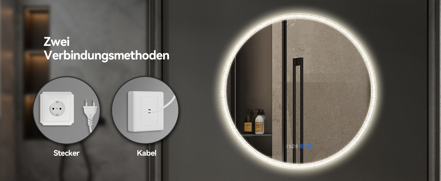 Дзеркало для ванної кімнати YOURLITE з підсвічуванням, діаметр 60 см, LED, 3 кольори, регулювання яскравості, сенсорна кнопка, антизапар, пам'ять, IP44, срібний