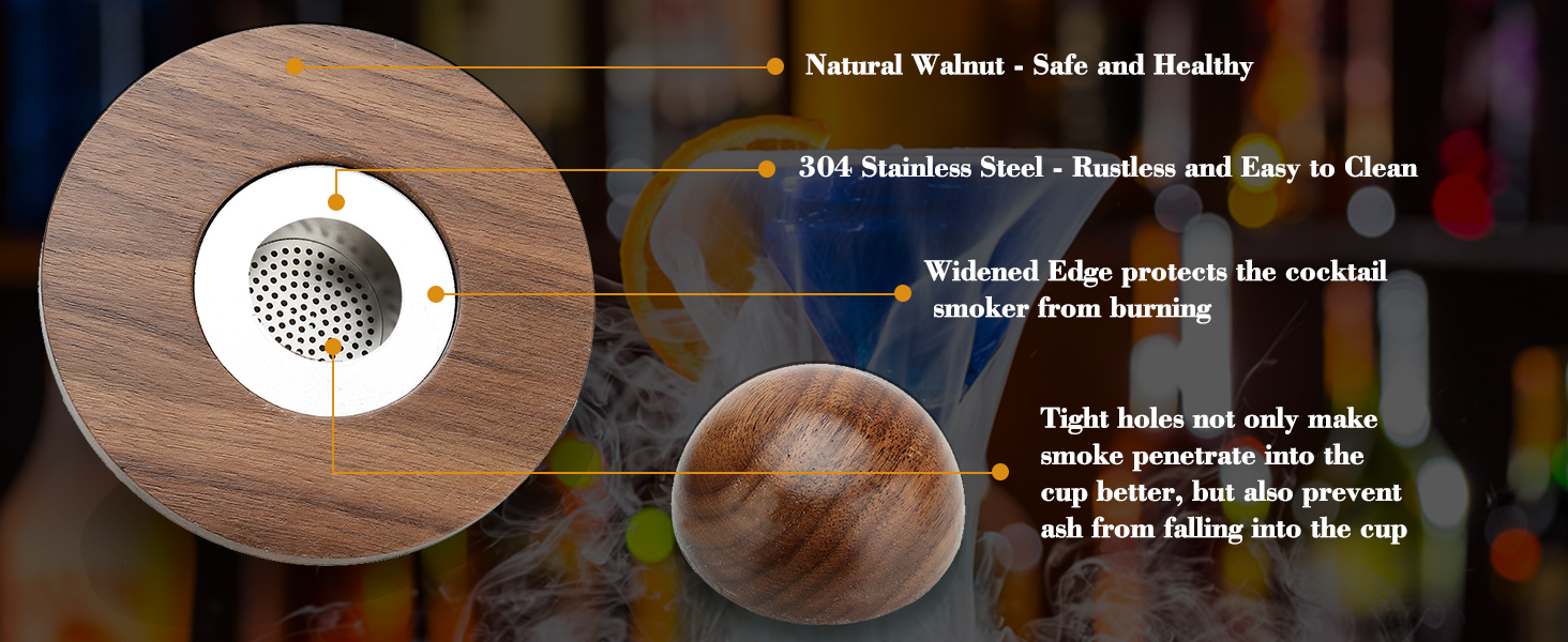 Набір для копчення коктейлів та віскі, з 4 дерев'яними стружками, подарунок на День батька, для Old Fashioned, коктейлів, віскі, бурбону, кави, м'яса, горіхів Saturn - горіх