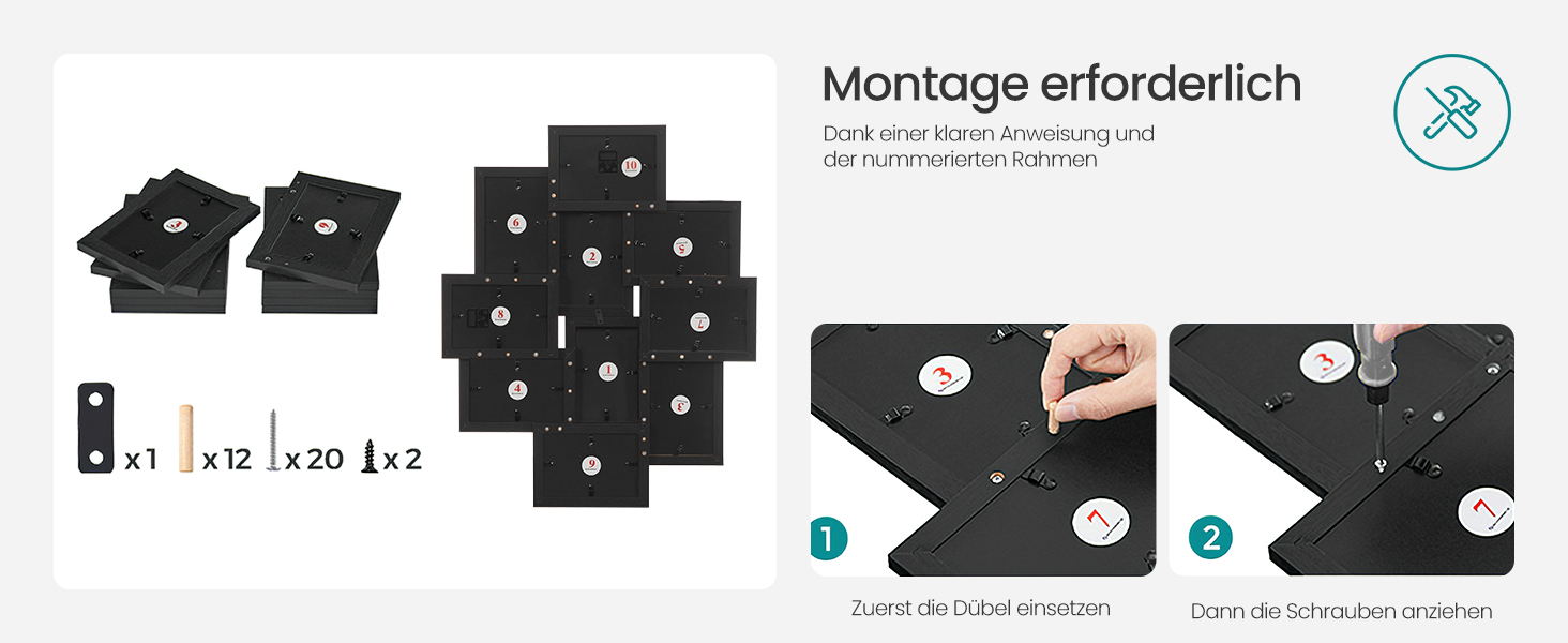 Фоторамка SONGMICS на 10 фото 10x15 см, колір чорний, матеріал МДФ - RPF20WT