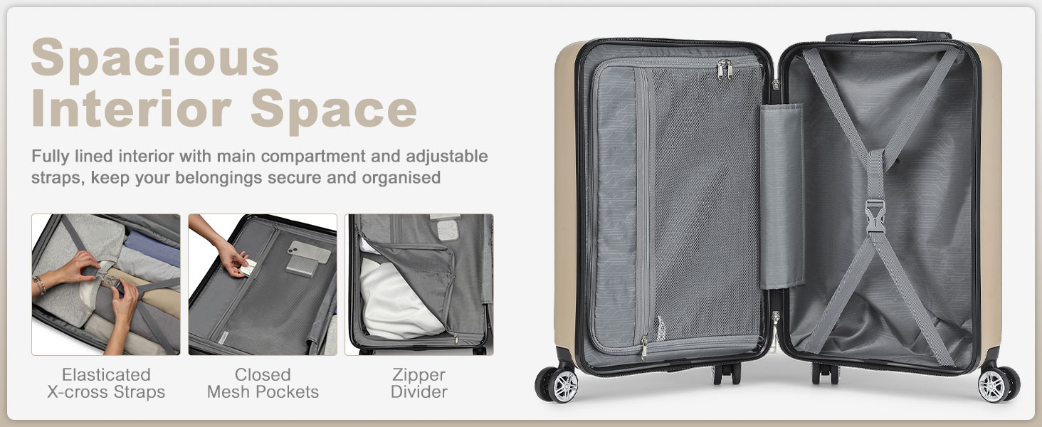 Набір валіз KONO 3 шт. (M-L-XL) з ABS+PC, розширювані, з TSA-замком та 4 колесами, золотий