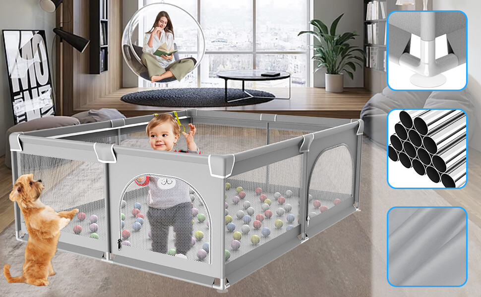 Дитячий ігровий центр/манеж Laufstall, 120x120 см, з ігровою килимком, складний, сітчасті бортики, з фіксаторами (сірий)