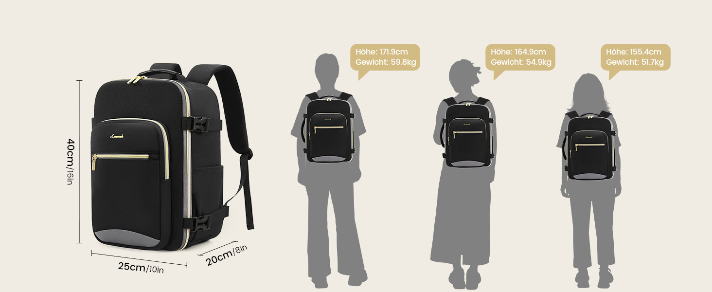 Рюкзак LOVEVOOK для ручної поклажі Ryanair, 40x20x25 см, для ноутбука 13.3 дюйма, чорний/сірий, підходить для Eurowings, Wizz Air