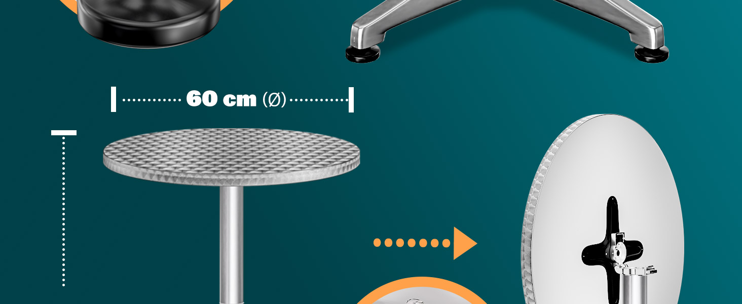 Столик Casaria® 2in1: регульована висота, складний, Ø 60 см, алюміній, для вулиці та дому