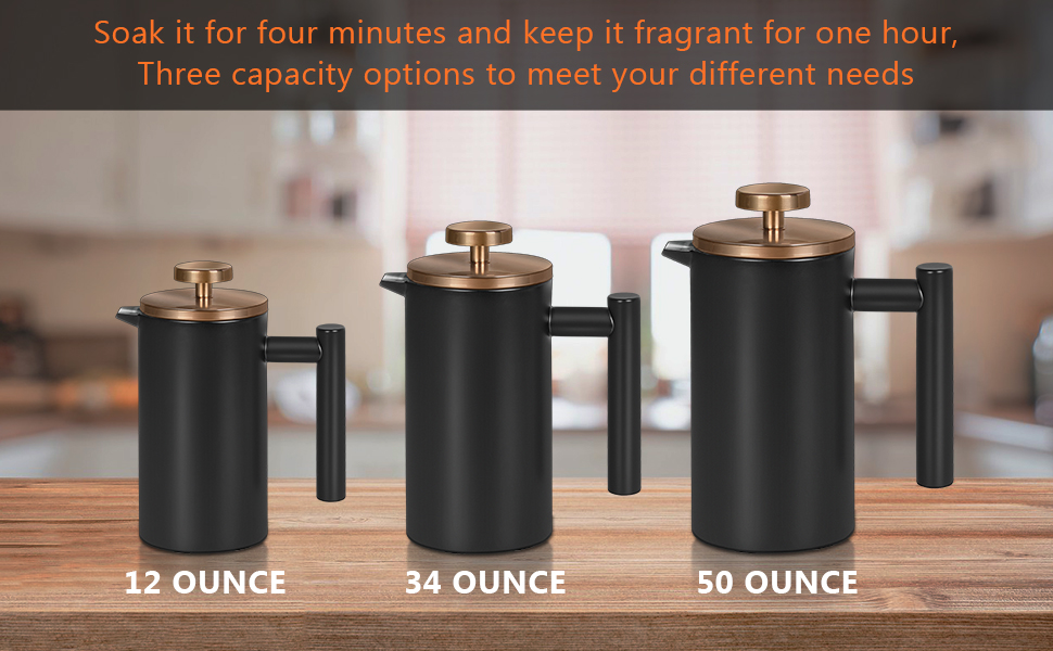 French Press MaxMiuly: Френч-прес для кави, 0,35 л, нержавіюча сталь, з подвійними стінками та 2 фільтрами (2 чашки)