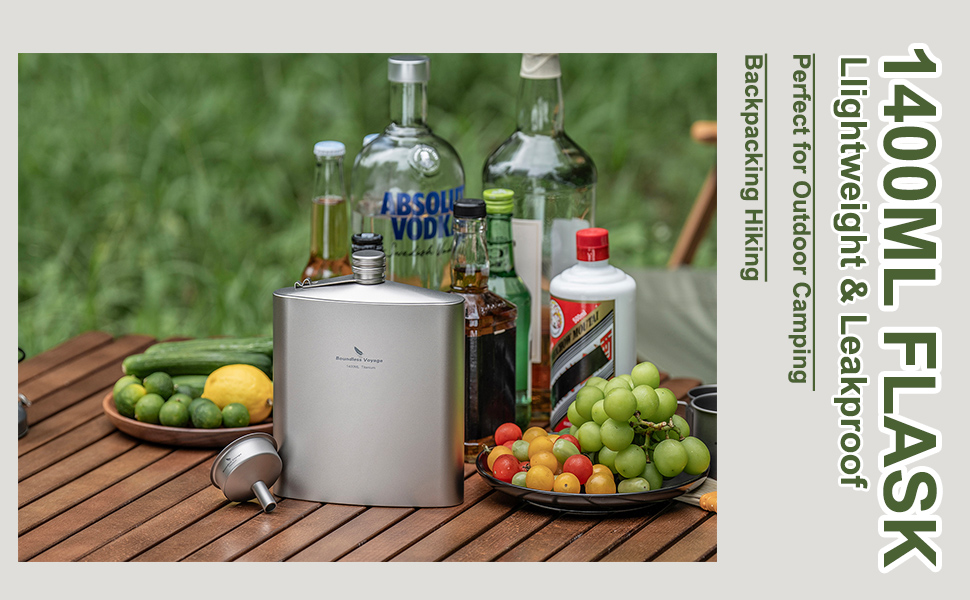 iBasingo Титанова фляга-термос 1.4л (49oz) для кемпінгу, туризму, Bushcraft. Легка, з міцним кришкою та воронкою.