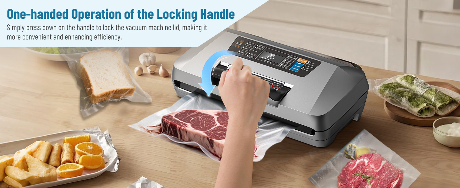 Професійний вакууматор для продуктів 12-в-1, 95кПа, з функцією безперервного вакуумування та подвійним швом, сріблястий (комплект: 1 рулон та 10 пакетів)