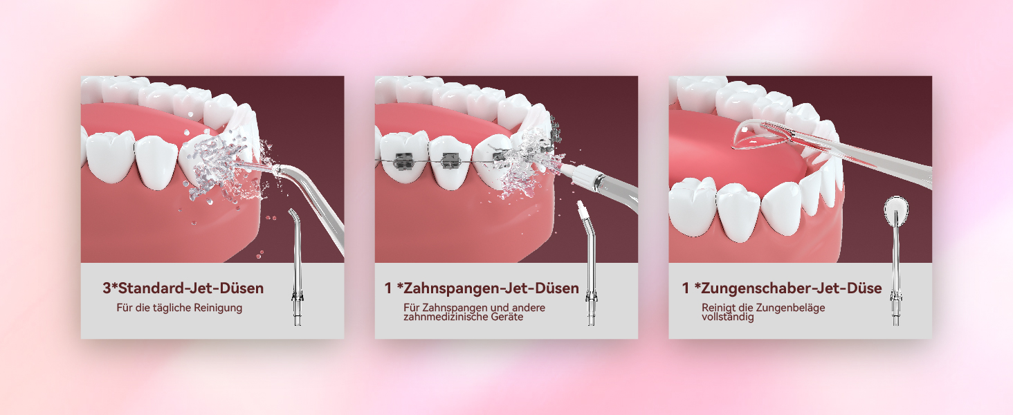 Портативний електричний іригатор для порожнини рота JTF Mini, бездротовий, для подорожей, з 5 насадками, 4 режими, 230 мл, водонепроникний (IPX7), рожевий