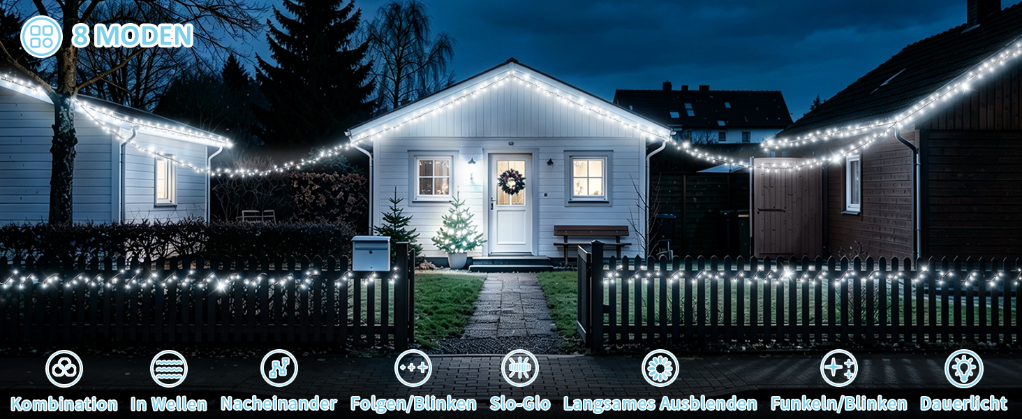 Світлодіодна гірлянда для вулиці та дому 30м, 1400 LED, водонепроникна, 8 режимів, з пультом та таймером, біле світло (для саду, тераси, новорічного декору)