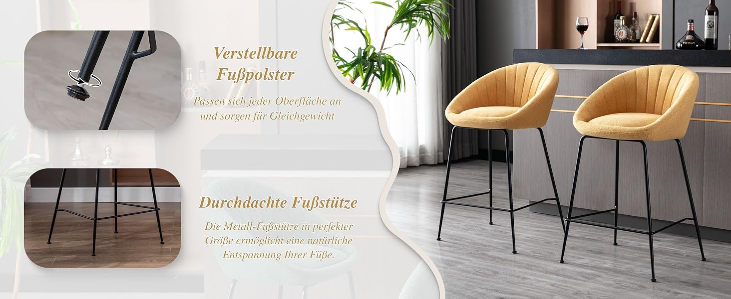 Набір з 2 барних стільців Chairus, жовті. Металевий каркас, льонова оббивка. Для кухні, дому, барної стійки.