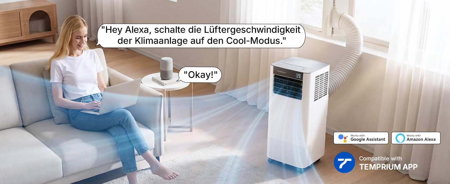 Мобільний кондиціонер 9000 BTU 2.6 кВт з шлангом + APP-керування | 3-в-1 для кімнат до 25 м²