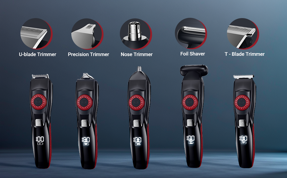 Електричний тример і бритва All-in-1, 5 лез, червоний, 40 Precision Beard Trimmer & Foil Shaver