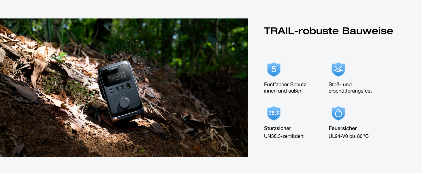 Електростанція EcoFlow Trail 300 DC+45W: портативна, 288 Wh, 300W, LFP-батарея, сонячний генератор, 5 виходів, захист від падінь, для кемпінгу та подорожей